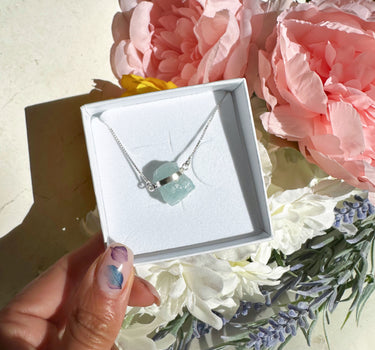 RAW AQUAMARINE PENDANT WITH BOX CHAIN | inner peace | soothe emotions