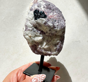 LEPIDOLITE & TOURMALINE ON A STAND | protection | soothes emotions