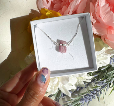 RAW PINK TOURMALINE WITH BOX CHAIN | compassion | emotional healing